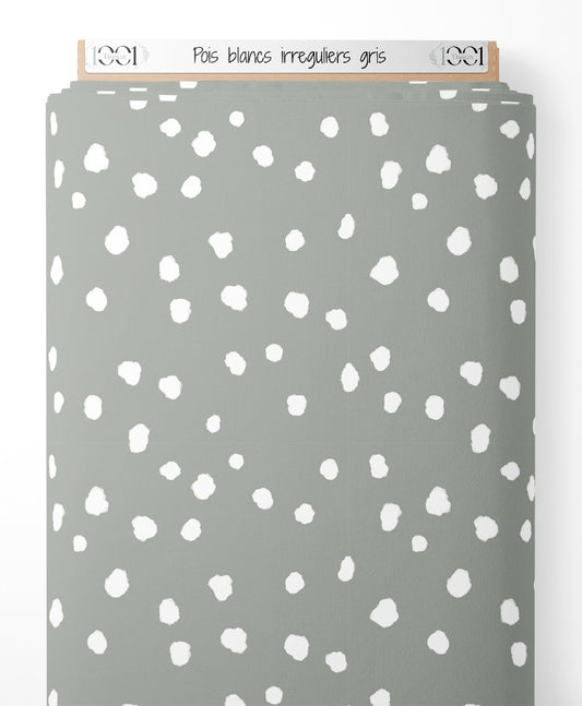 Tissu - Pois blancs irréguliers gris