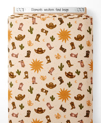 Tissu - Éléments western sur fond beige