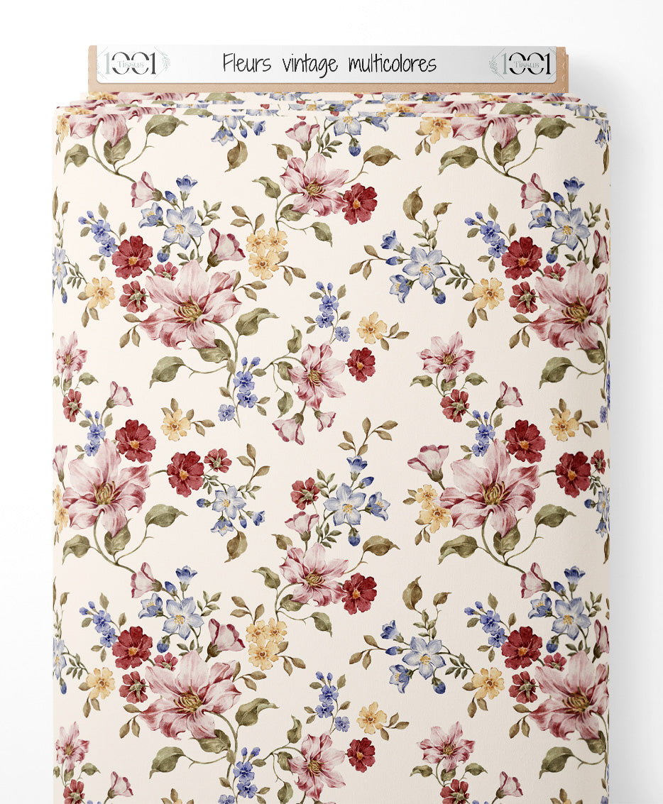 Tissu - Fleurs vintage multicolores