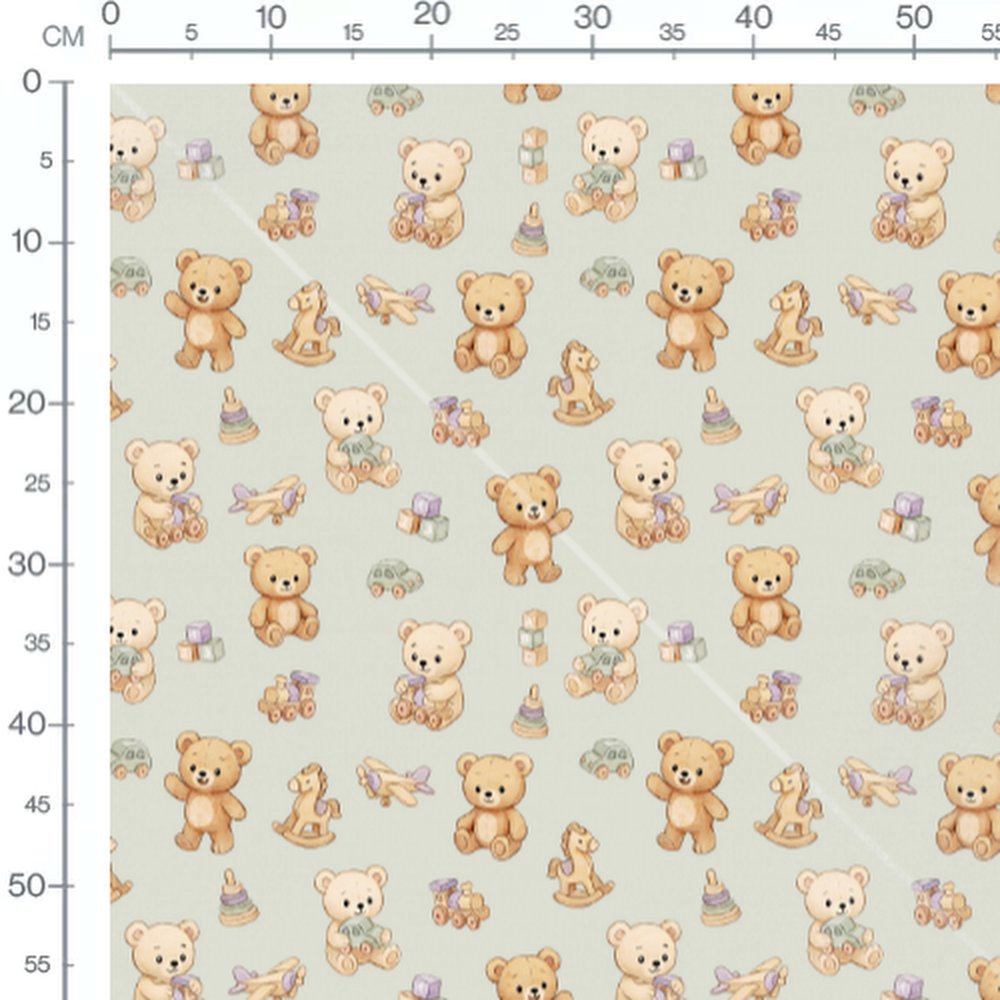 Tissu - Oursons beige et jouets verts