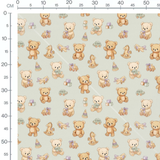 Tissu - Oursons beige et jouets verts