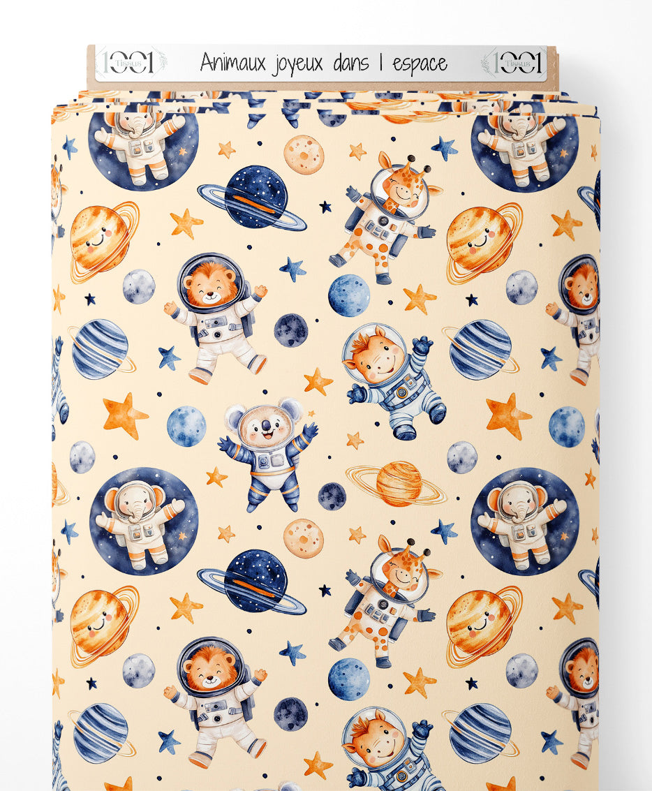 Tissu - Animaux joyeux dans l'espace