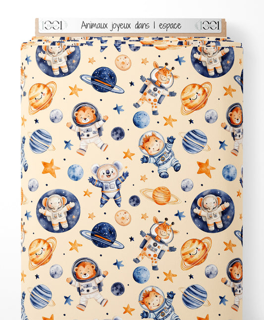 Tissu - Animaux joyeux dans l'espace