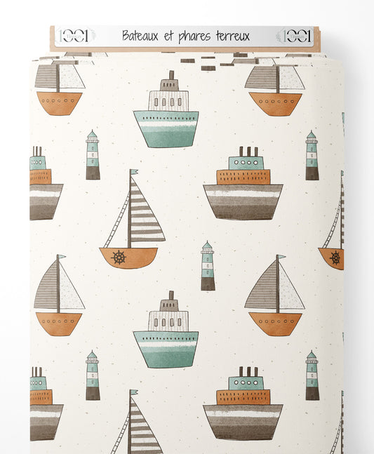 Tissu - Bateaux et phares terreux