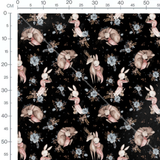 Tissu - Animaux et fleurs sur fond noir