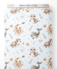 Tissu - Animaux marins et bulles