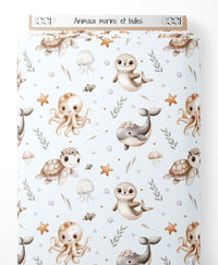 Tissu - Animaux marins et bulles