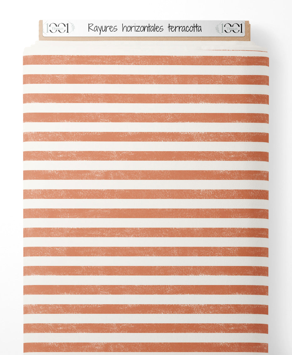 Tissu - Rayures horizontales terracotta