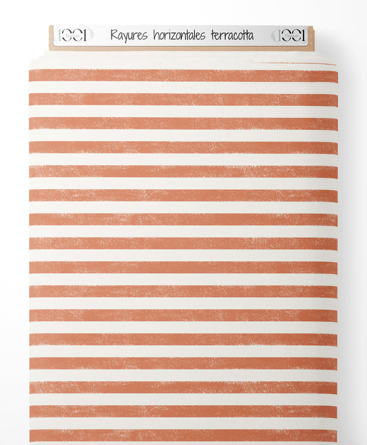 Tissu - Rayures horizontales terracotta