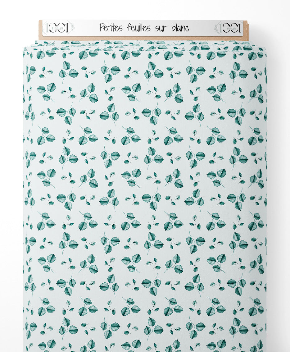 Tissu - Petites feuilles sur blanc