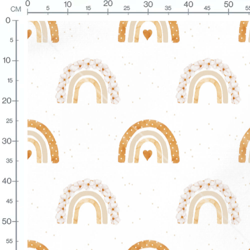 Tissu - Arcs-en-ciel beige et fleurs