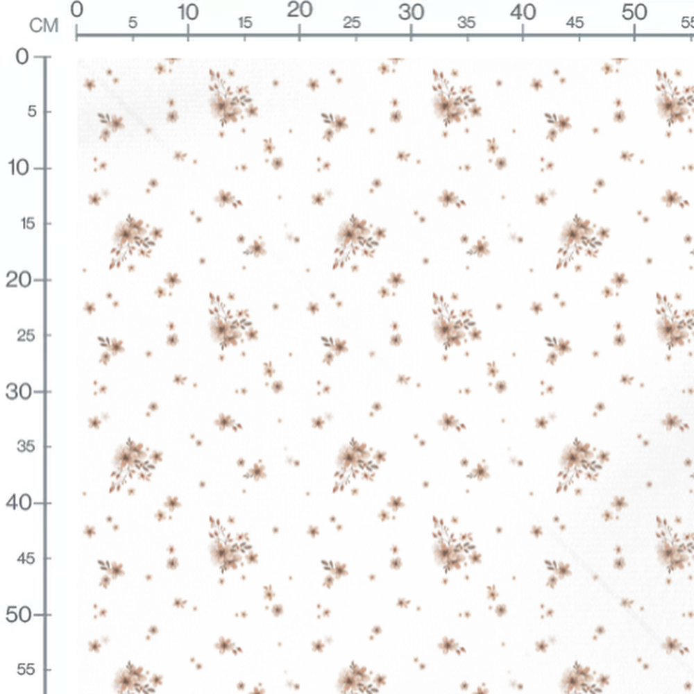 Tissu - Fleurs beige et feuilles marron