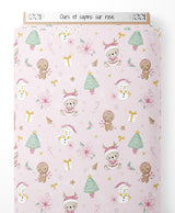 Tissu - Ours et sapins sur rose