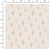 Tissu - Oiseaux blancs et fleurs marron