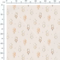 Tissu - Oiseaux blancs et fleurs marron