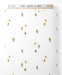 Tissu - Feuilles aquarelle sur blanc