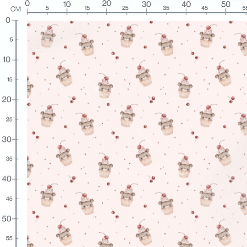 Tissu - Ours et points sur rose pâle
