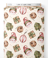 Tissu - Lutins et sapins crème