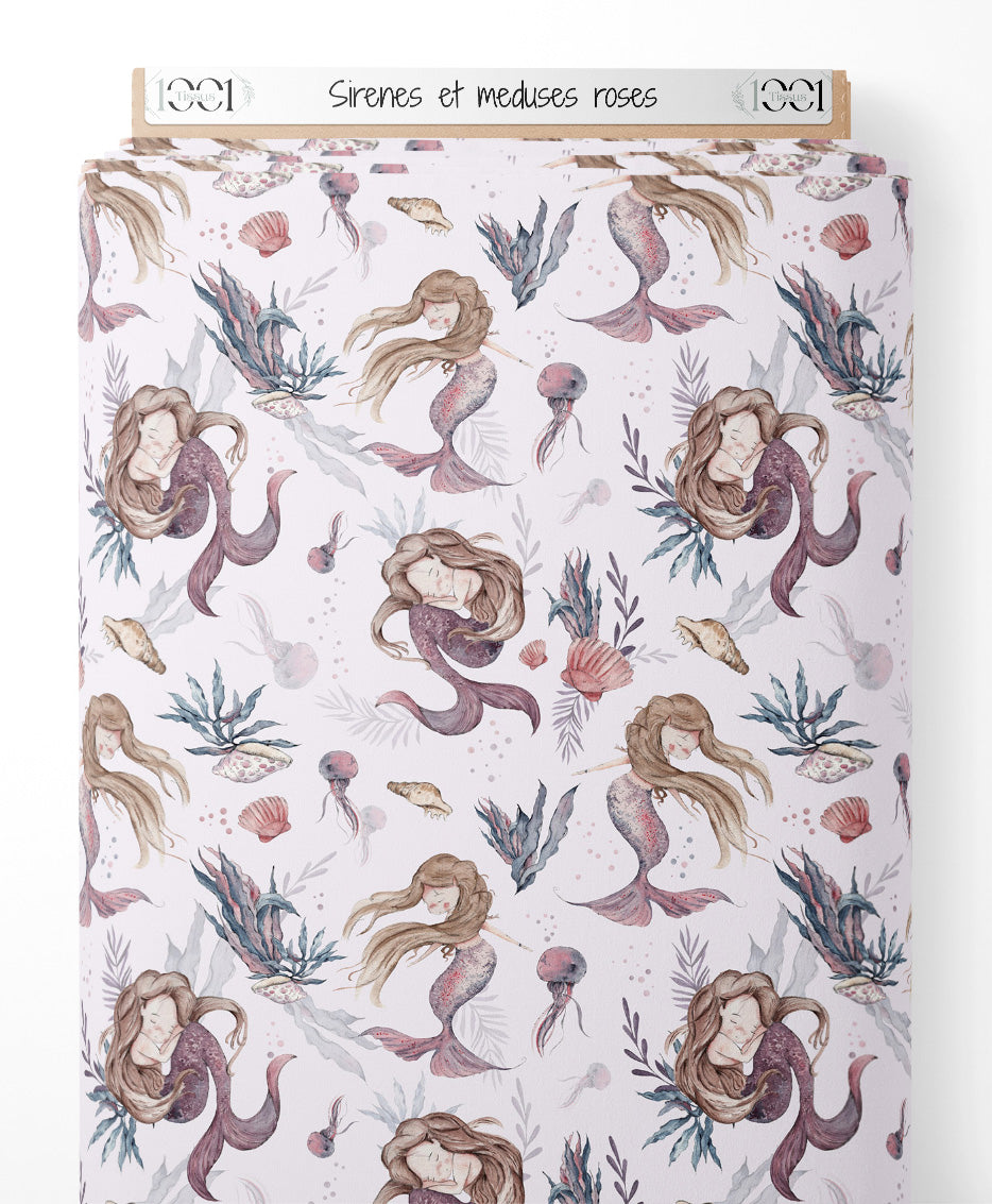 Tissu - Sirènes et méduses roses