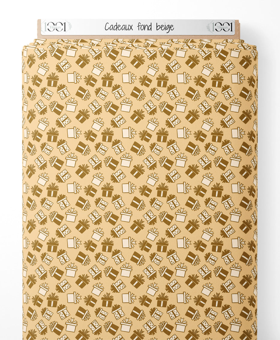 Tissu - Cadeaux sur fond beige
