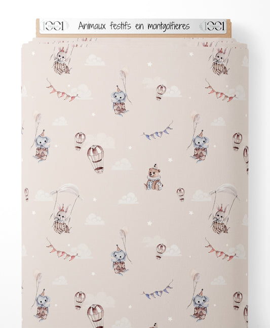 Tissu - Animaux festifs en montgolfières