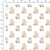Tissu - Renard et pingouins sur blanc
