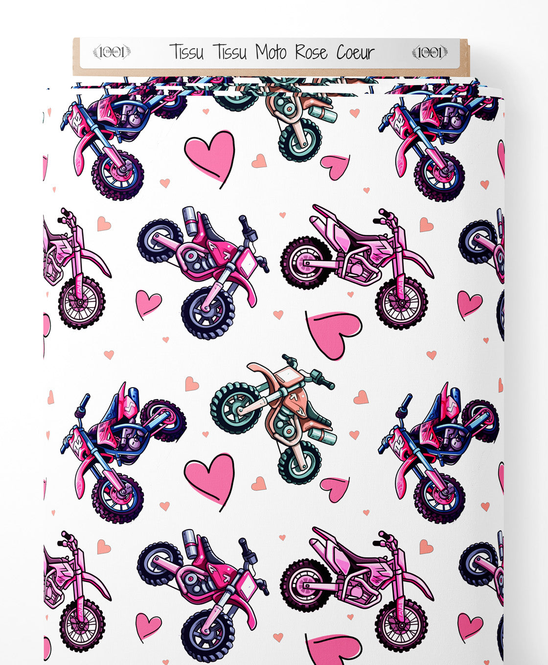 Tissu - Tissu Moto Rose Coeur