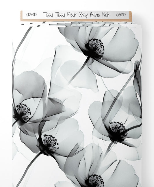 Tissu - Tissu Fleur Xray Blanc Noir