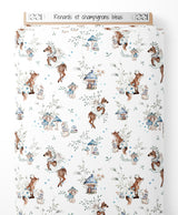 Tissu - Renards et champignons bleus