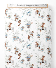 Tissu - Renards et champignons bleus