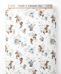 Tissu - Renards et champignons bleus