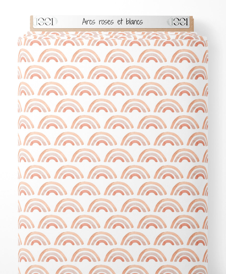 Tissu - Arcs roses et blancs