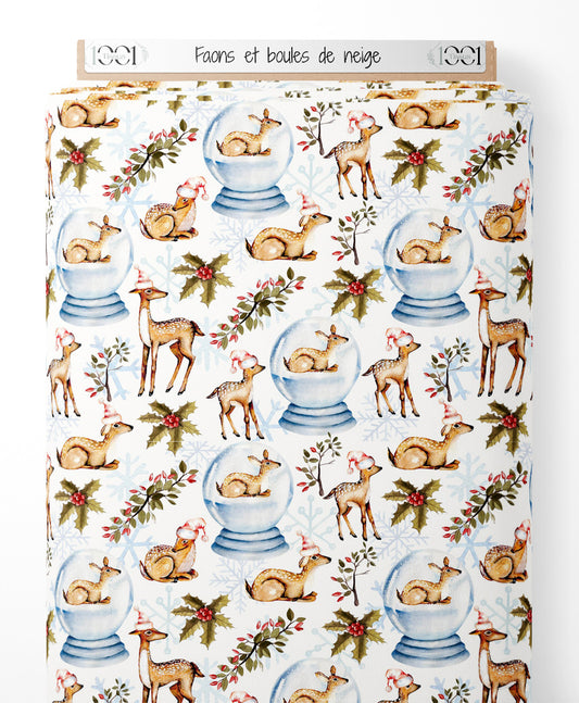 Tissu - Faons et boules de neige