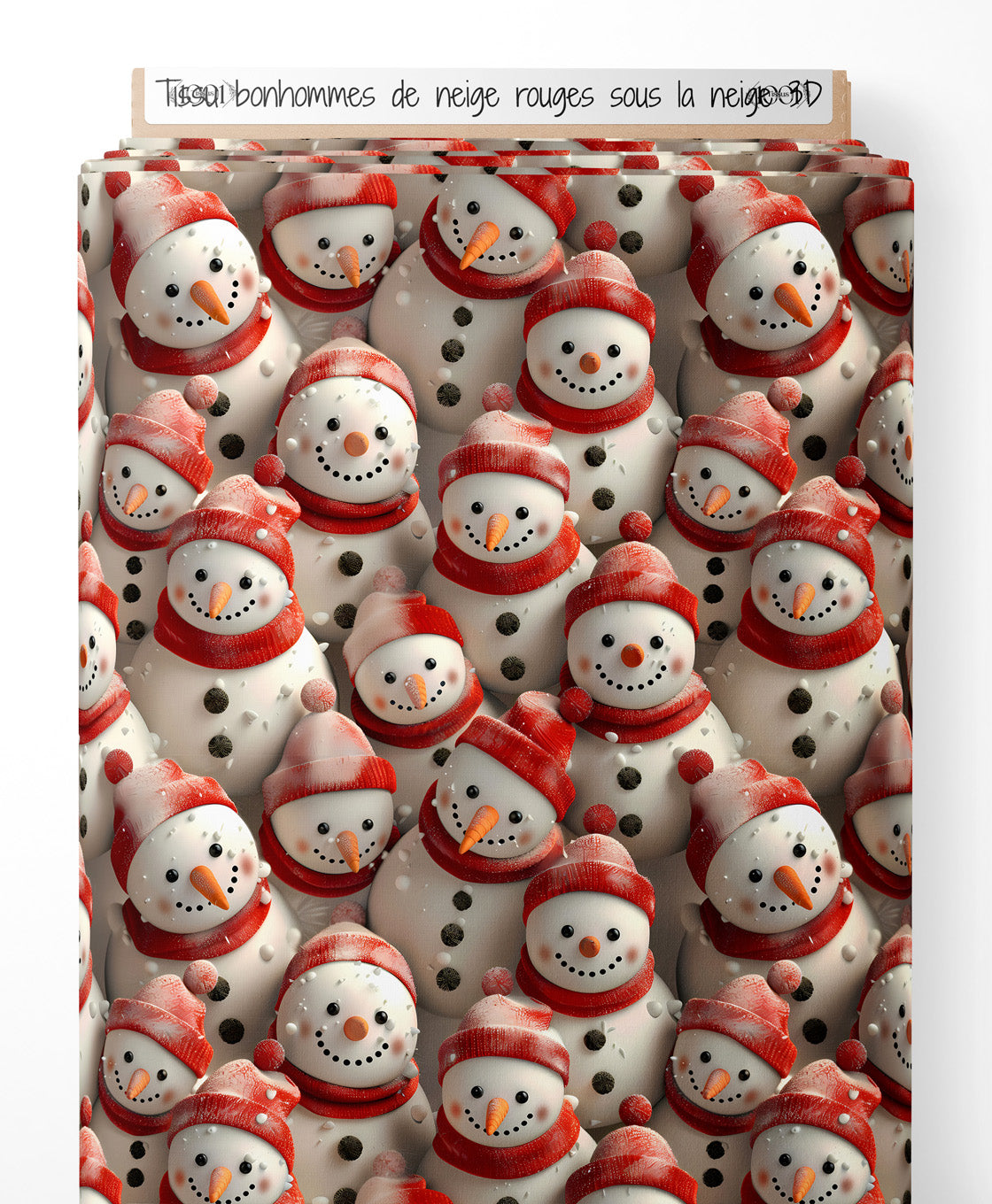 Tissu - bonhommes de neige rouges sous la neige 3D