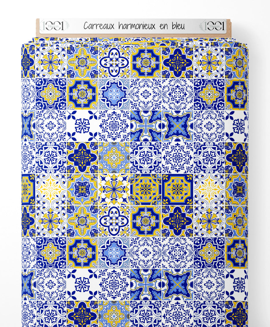 Tissu - Carreaux harmonieux en bleu