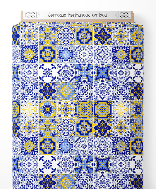 Tissu - Carreaux harmonieux en bleu
