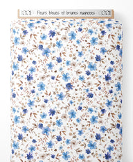 Tissu - Fleurs bleues et brunes nuancées