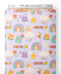 Tissu - Motifs jardin et arc-en-ciel