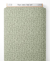 Tissu - Fleurs noires sur fond vert