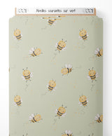 Tissu - Abeilles souriantes sur vert
