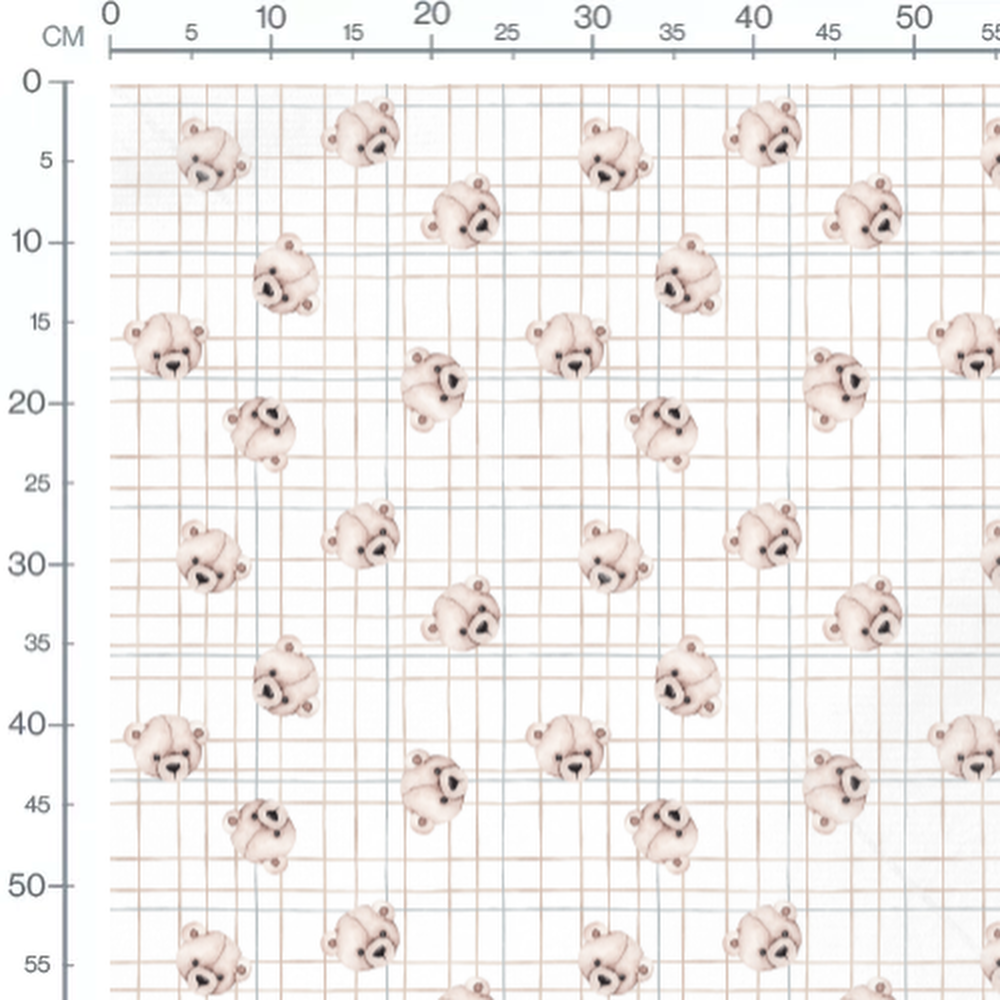 Tissu - Têtes d'oursons sur quadrillage