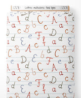Tissu - Lettres multicolores sur fond ligné