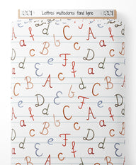 Tissu - Lettres multicolores sur fond ligné