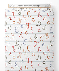 Tissu - Lettres multicolores sur fond ligné