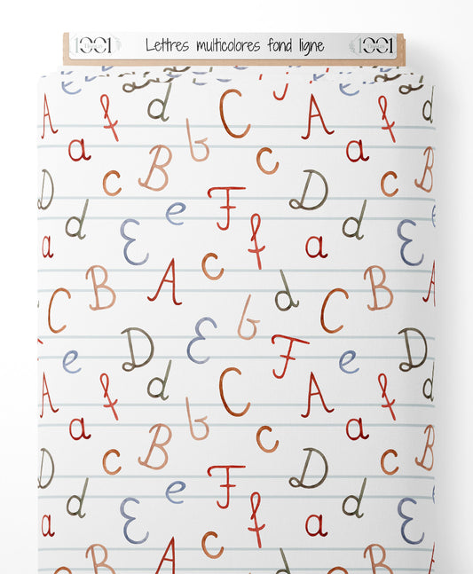 Tissu - Lettres multicolores sur fond ligné