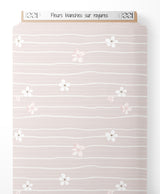 Tissu - Fleurs blanches sur rayures