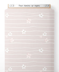 Tissu - Fleurs blanches sur rayures