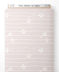 Tissu - Fleurs blanches sur rayures