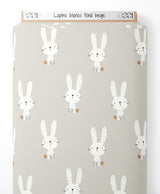 Tissu - Lapins blancs sur fond beige
