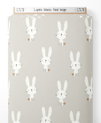 Tissu - Lapins blancs sur fond beige